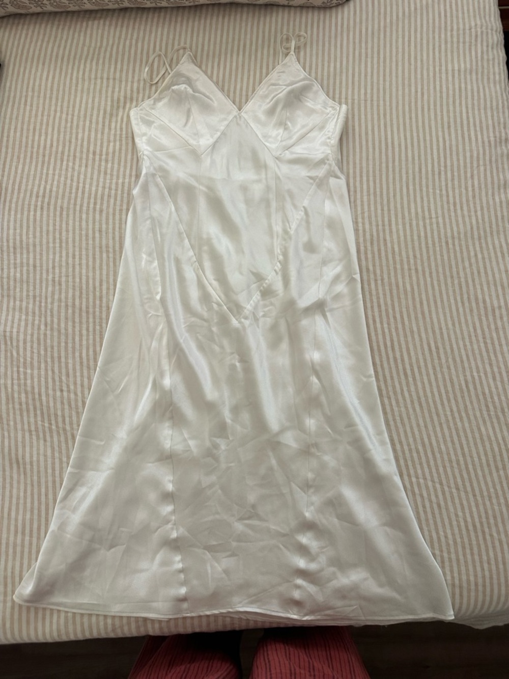 Silky White Slip Dress with V-Neck